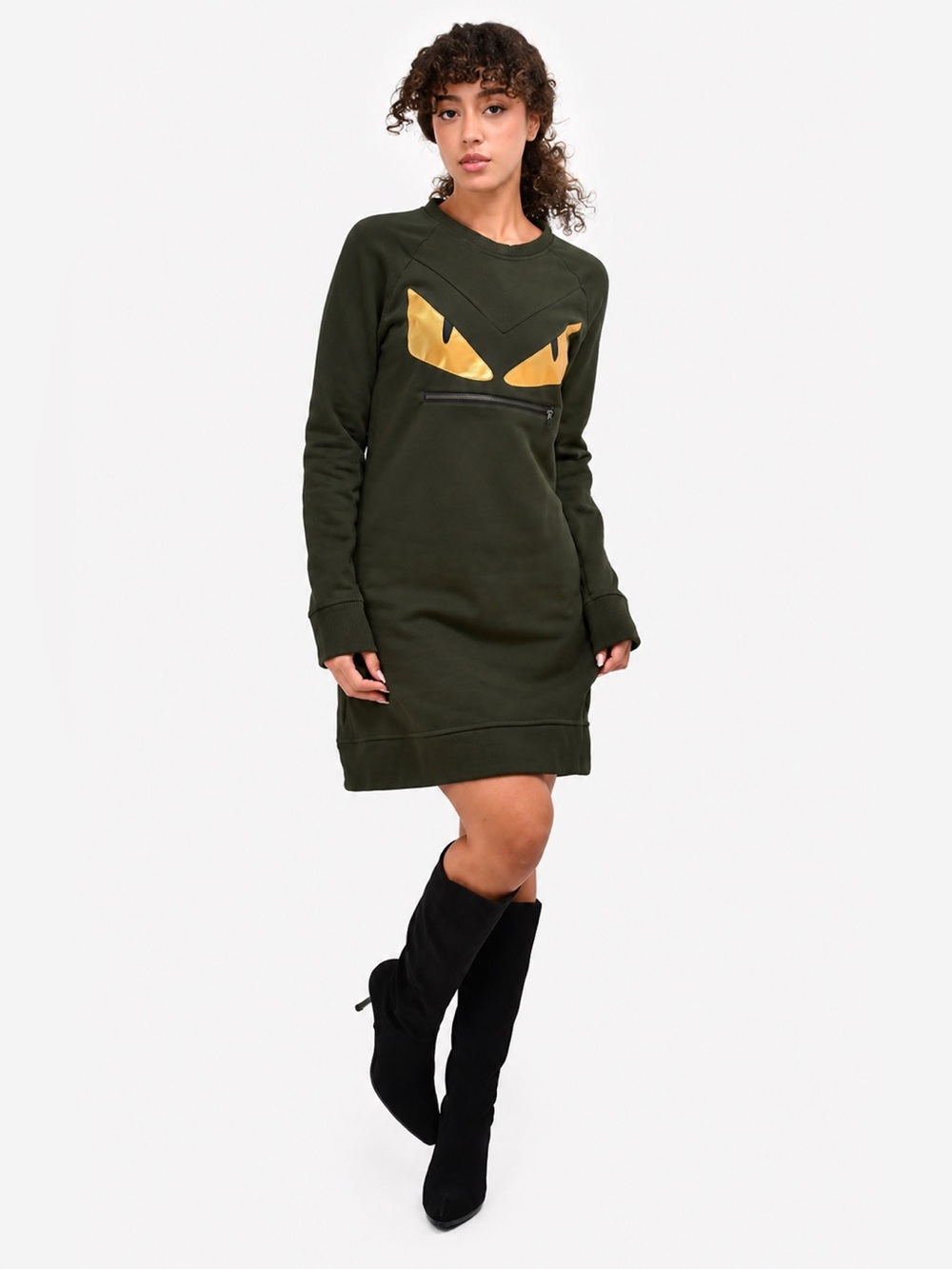 FENDI Monster Eyes Sweatshirt Dress | Forest Green | IT 42  Streetwear